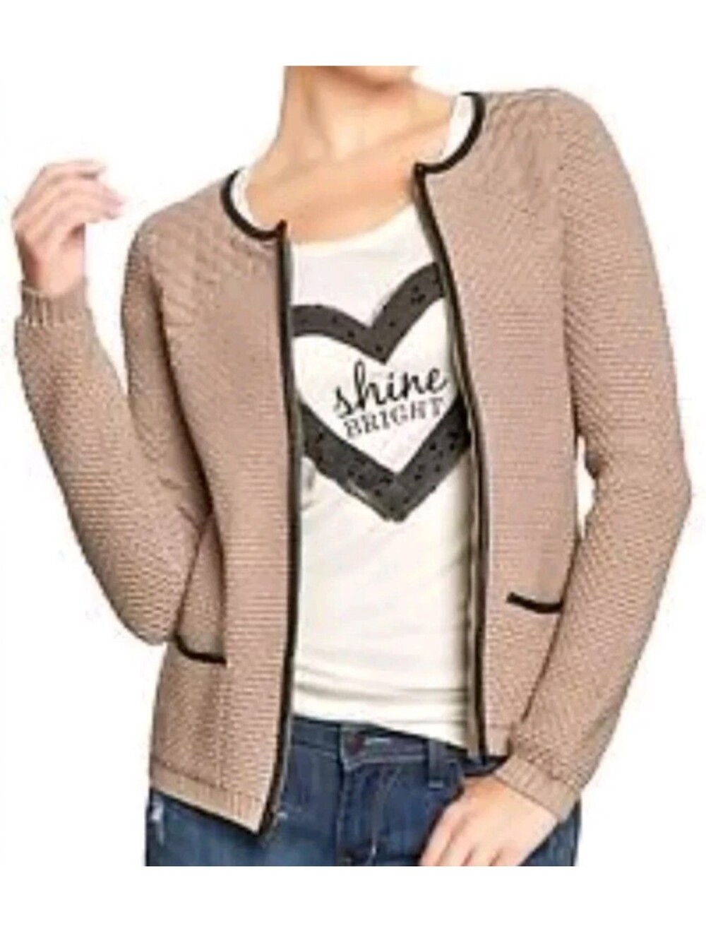 Old Navy Woman 2X Fall Jacket Cardigan Sweater Thermal Oatmeal Waffle Knit Zip